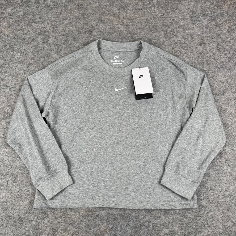 Nike Tee Loose Fit Long Sleeve Shirt Cotton Gray Kids Medium M